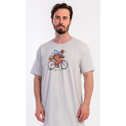 Pánská noční košile s krátkým rukávem Méďa na kole