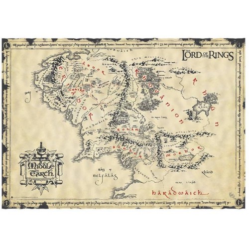 Pergamenový plakát Pán prstenů - Mapa Středozemě