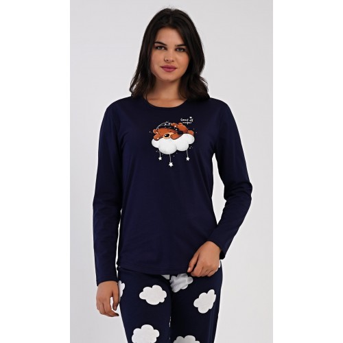 Dámské pyžamo dlouhé Méďa na obláčku