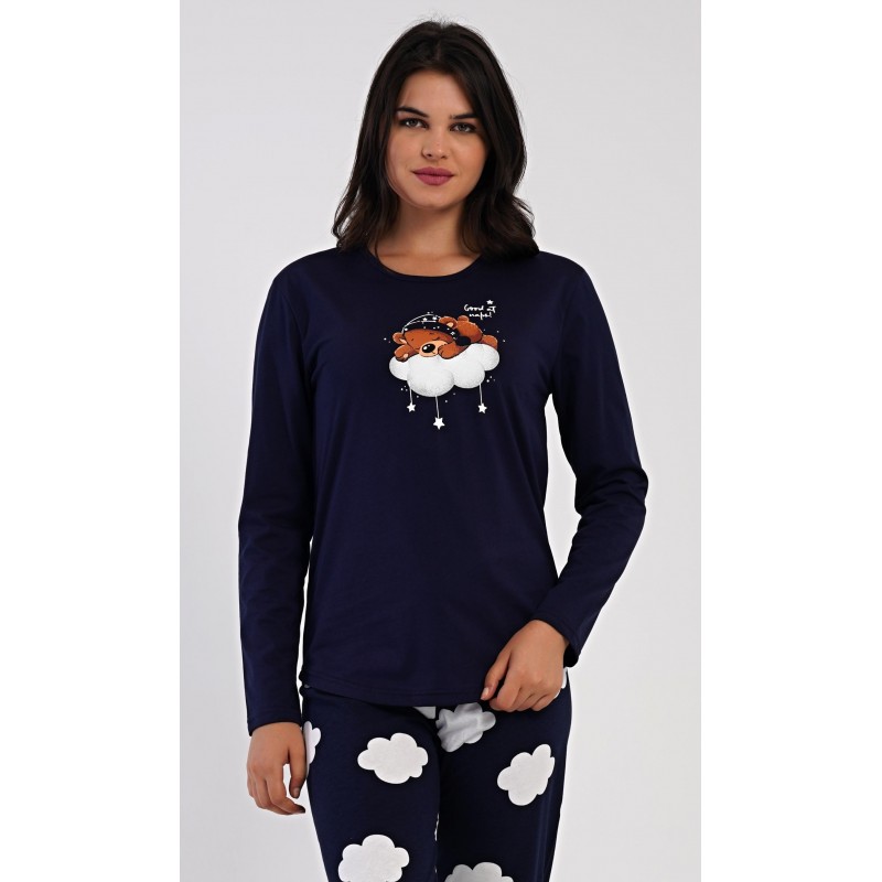 Dámské pyžamo dlouhé Méďa na obláčku