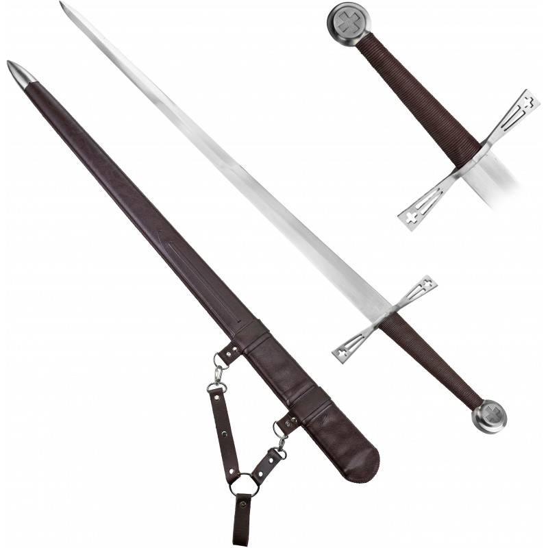 AF Ostrý středověký meč "CRUX INVICTA" s dřevěnou pochvou - HQ!