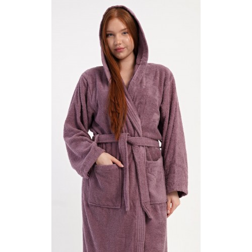 Dámský župan dlouhý s kapucí Vřes