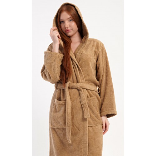 Dámský župan dlouhý s kapucí Karamelka