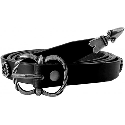 Černý kožený středověký opasek - mosazné zdobení