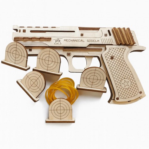 X Skládací dřevěná pistole na gumičky "YOUNG GUNSMITH"