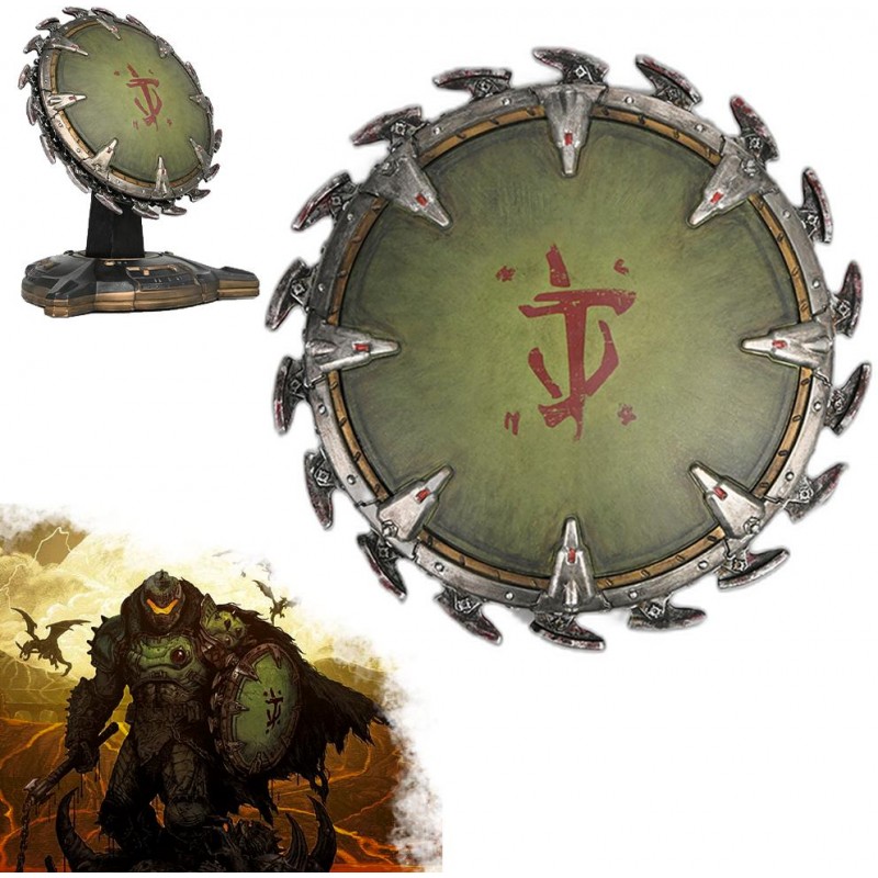 CHSV Stolní replika štítu "DOOM'S SHIELD SAW" se stojánkem - DOOM: The Dark Ages