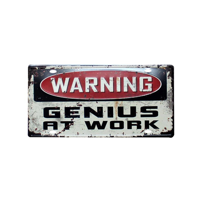 Plechová cedule Warning - Genius at work
