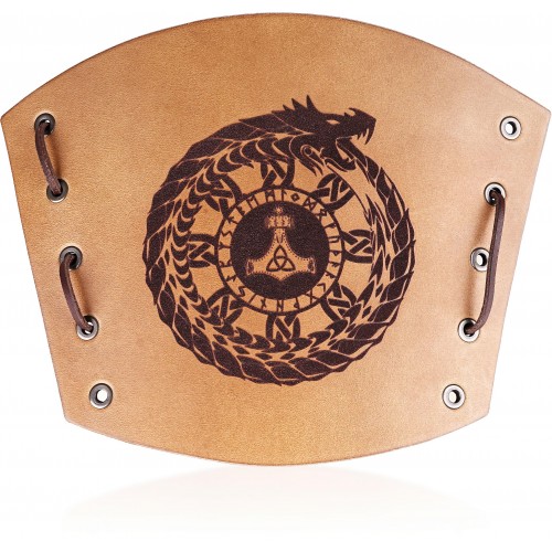 Kožený nátepník Viking - Uroboros s Thorovým kladivem