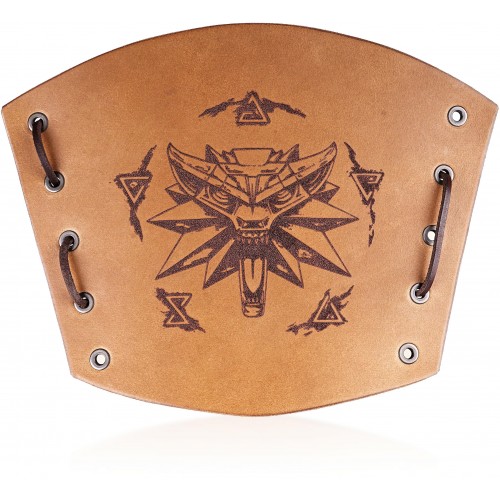 Kožený nátepník Zaklínač - Vlčí hlava a runy